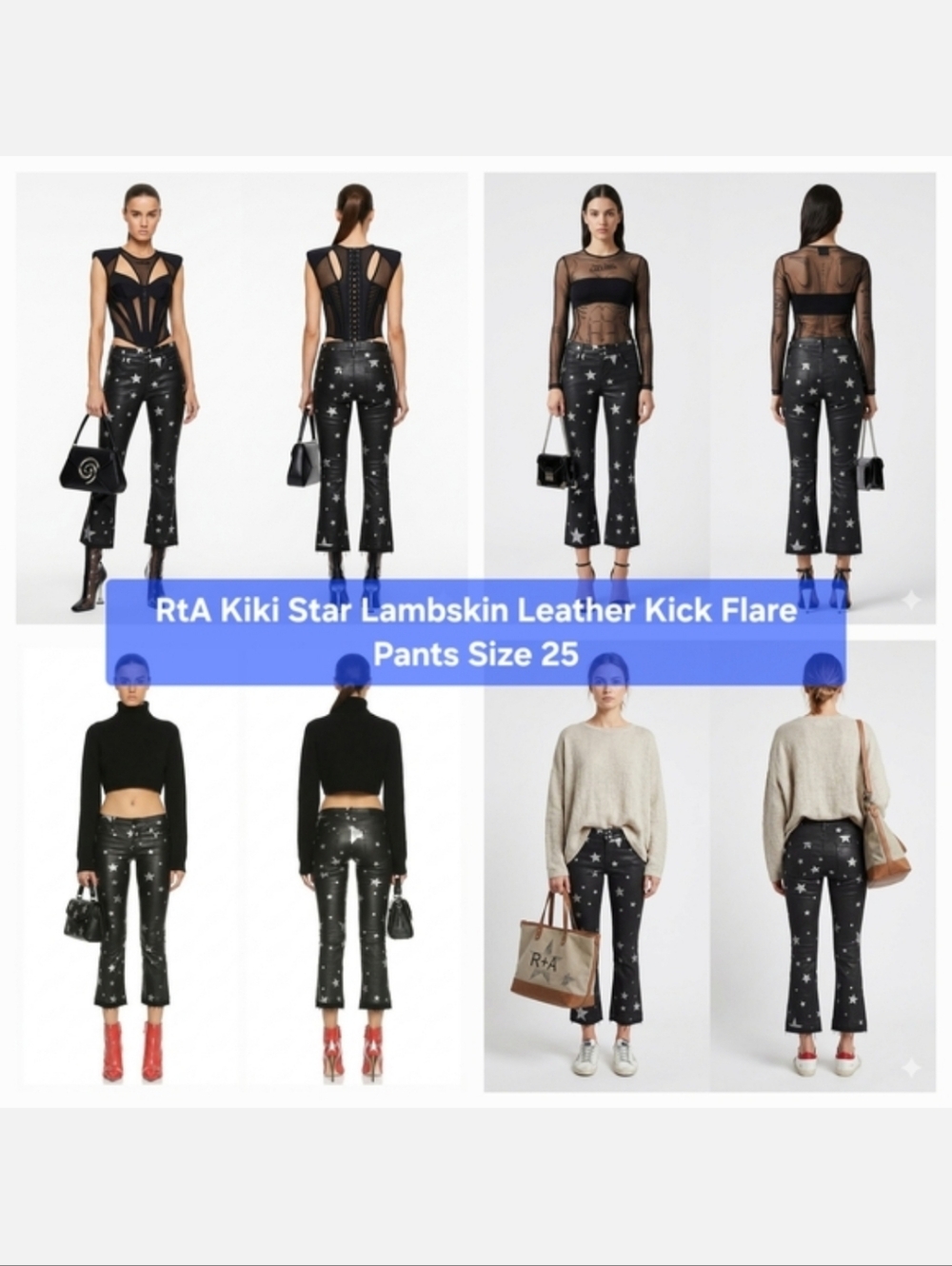 RtA Kiki Star Lambskin Leather Kick Flare Pants Size 25